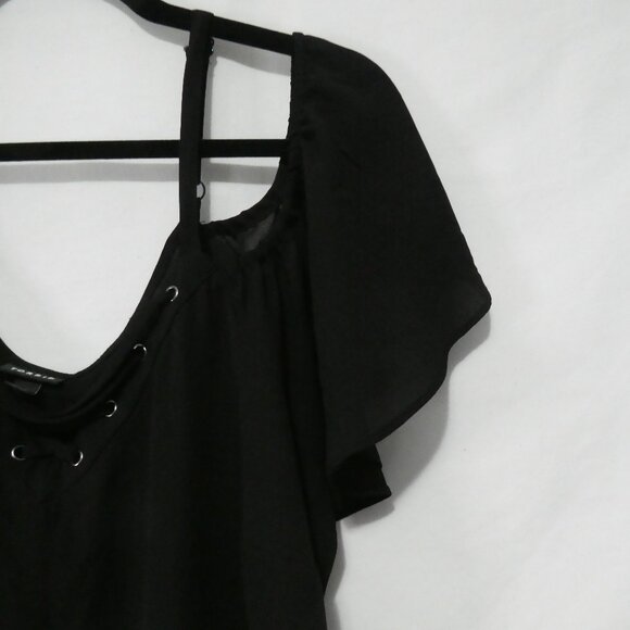 TORRID | size 2 | Chic Black Cold Shoulder Sheer Blouse | Lace Front Design - Picture 5 of 14